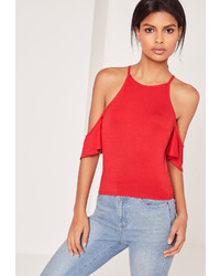 Missguided High Neck Cold Shoulder Top Red