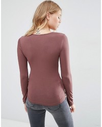 Asos Plunge Neck Top With Long Sleeves