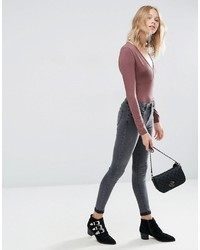 Asos Plunge Neck Top With Long Sleeves