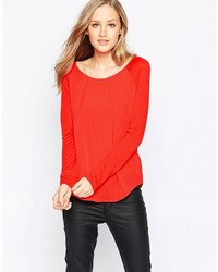French Connection Polly Plains Long Sleeve Top In Red