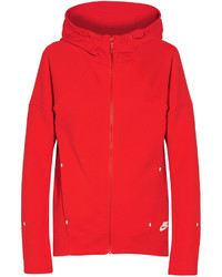 Nike Tech Fleece Cotton Blend Jersey Hooded Top Red