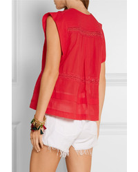 Etoile Isabel Marant Toile Isabel Marant Rodge Lace Trimmed Cotton Voile Top Red