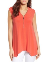 Chaus Zip V Neck Top