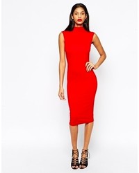 Asos Collection Midi Body Conscious Dress With High Neck In Texture