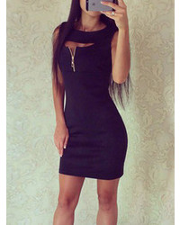 Cut Out Sexy Bodycon Black Dress With Zipper