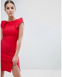 Vesper Double Split Pencil Dress With Exaggerated Shoulders