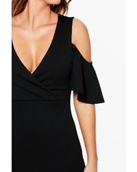 Boohoo Jo Cold Shoulder Bell Sleeved Bodycon Dress