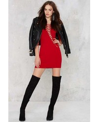 Factory Margaux Lace Up Bodycon Dress Red