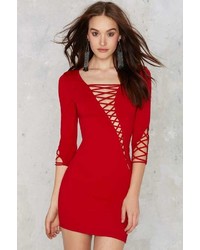 Factory Margaux Lace Up Bodycon Dress Red