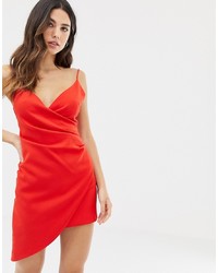Club L Mini Asymmetric Cami Strap Mini Dress In Red