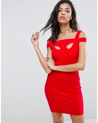 Asos Mini Strappy Bodycon Dress With Shoulder Detail In Rib