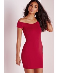 Missguided Bardot Bodycon Jersey Dress Red