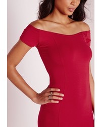 Missguided Bardot Bodycon Jersey Dress Red