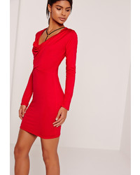 Missguided Cowl Neck Harness Bodycon Dress Red