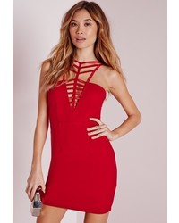 Missguided Crepe Neck Detail Bodycon Dress Red