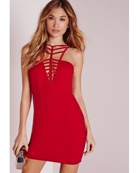 Missguided Crepe Neck Detail Bodycon Dress Red
