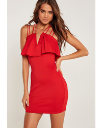 Missguided Frill Multi Strap Bodycon Dress Red