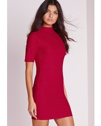 Missguided High Neck Short Sleeve Bodycon Dress Red