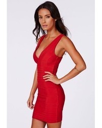 Missguided Leena Bandage Bodycon Dress In Red