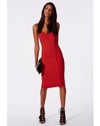 Missguided Matilde Bandeau Bodycon Midi Dress In Red