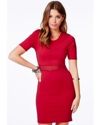 Missguided Mikayo Red Bodycon Dress With Mesh Detail