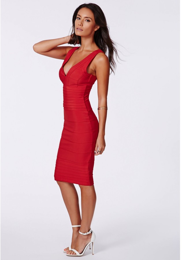 Missguided Mulan Bandage Bodycon Midi Dress In Red, $70 | Missguided ...