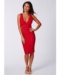 Missguided Mulan Bandage Bodycon Midi Dress In Red