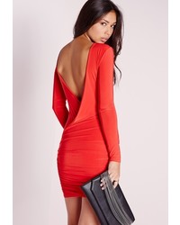 Missguided Slinky Drape Back Ruched Bodycon Dress Red