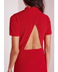 Missguided Wrap Back Ribbed Bodycon Dress Red