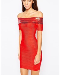 Wow Couture Off Shoulder Sequin Bandage Dress