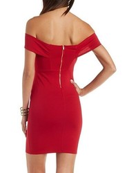 Plunging Off The Shoulder Bodycon Dress