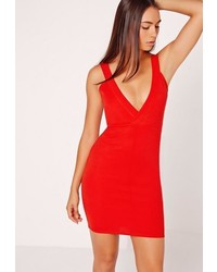 Missguided Ponte Plunge Bodycon Dress Red