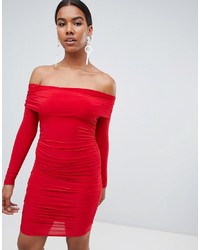 Missguided Red Bardot Slinky Mini Dress