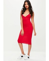 Missguided Red Cami Strap Bodycon Midi Dress