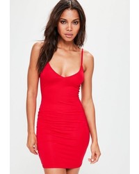 Missguided Red Cami V Neck Bodycon Dress