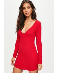 Missguided Red Crepe Bodycon Dress