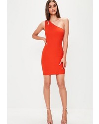 Missguided Red Crepe One Shoulder Bar Detail Bodycon