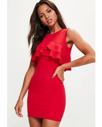 Missguided Red Crepe Sleeveless Frill Bodycon Dress