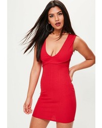 Missguided Red Deep V Bodycon Dress