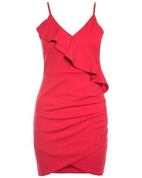 Quiz Red Frill Ruched Detail Bodycon Dress