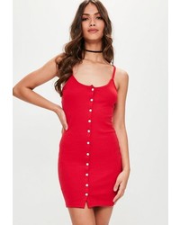 Missguided Red Jersey Button Down Bodycon Dress