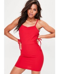 Missguided Red Lace Up Side Bodycon Dress