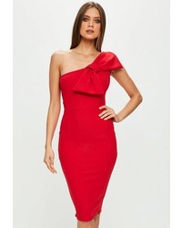 Missguided Red One Shoulder Bow Detail Dress