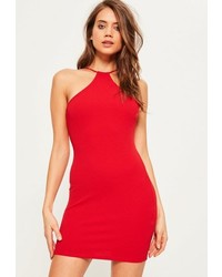 Missguided Red Racer Neck Bodycon Dress