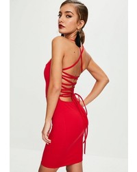 Missguided Red Scuba Strappy Lace Up Bodycon Dress