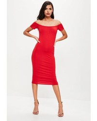 Missguided Red Short Sleeve Bodycon Midi Dress