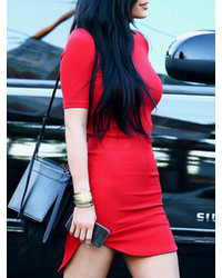 Red Short Sleeve Slim Bodycon Dress