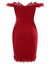 Red Sweetheart Neck Lace Slim Bodycon Dress