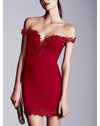 Red Sweetheart Neck Lace Slim Bodycon Dress