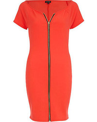 River Island Red Zip Front Bodycon Dress